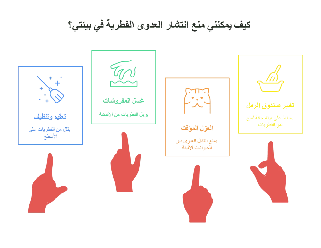 دور نظافة البيئة المحيطة بالقطة لمنع الاصابة الفطرية